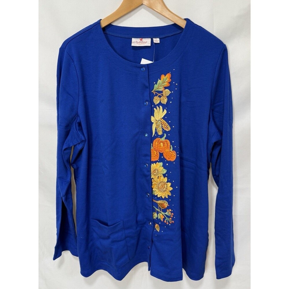 Vintage Quacker Factory  Cardigan Sweater XL Autumn Fall NWT Cotton Blend Button